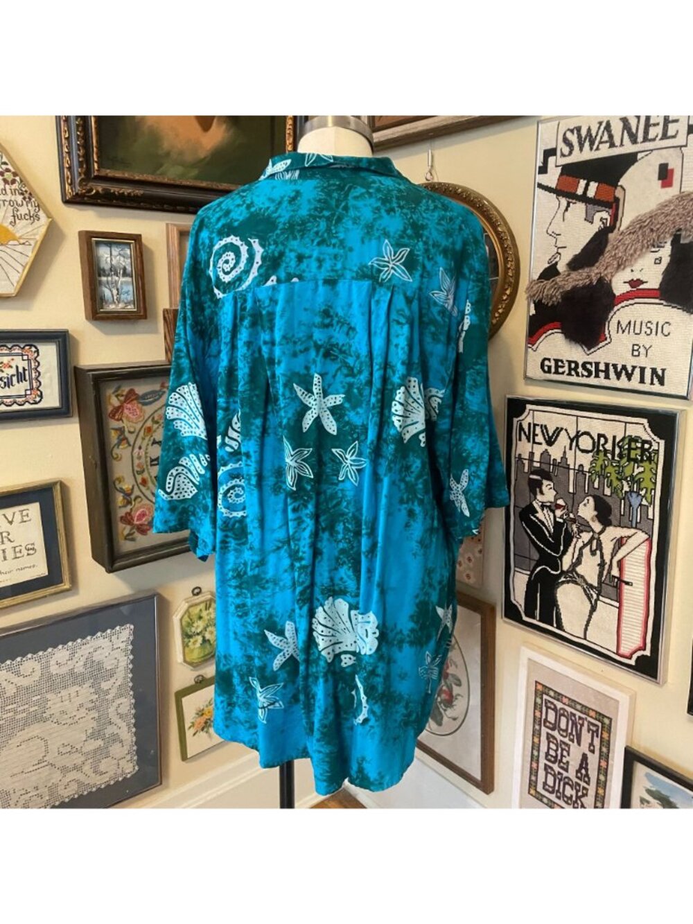 We Be Bop Womens Turquoise & White Batik Print Button-Down Rayon Shirt Size 3X - Picture 3 of 4